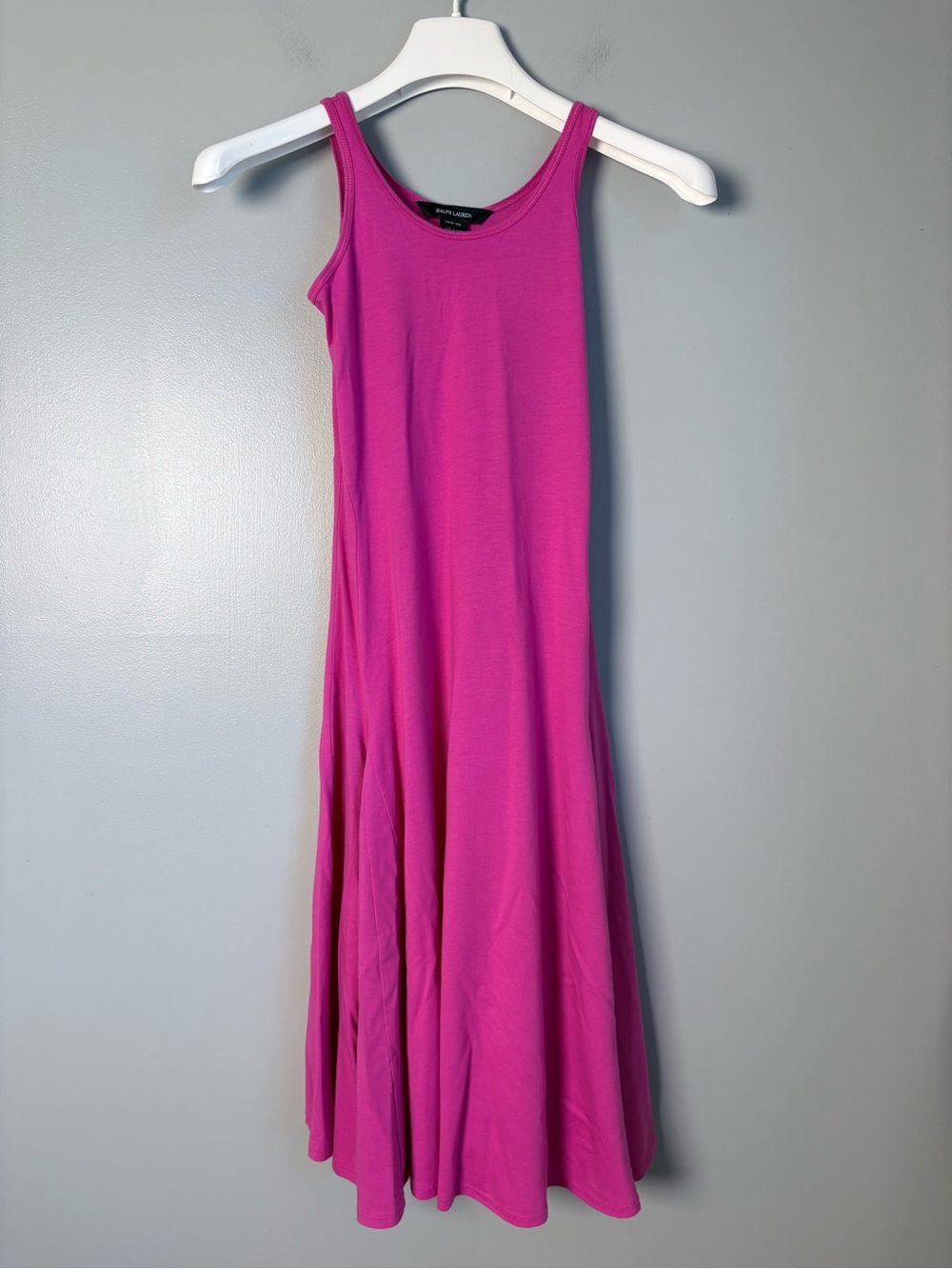 Ralph Lauren Girls M 8-10 Pink Knit Tank Dress Drop Waist Pleated Flare Midi